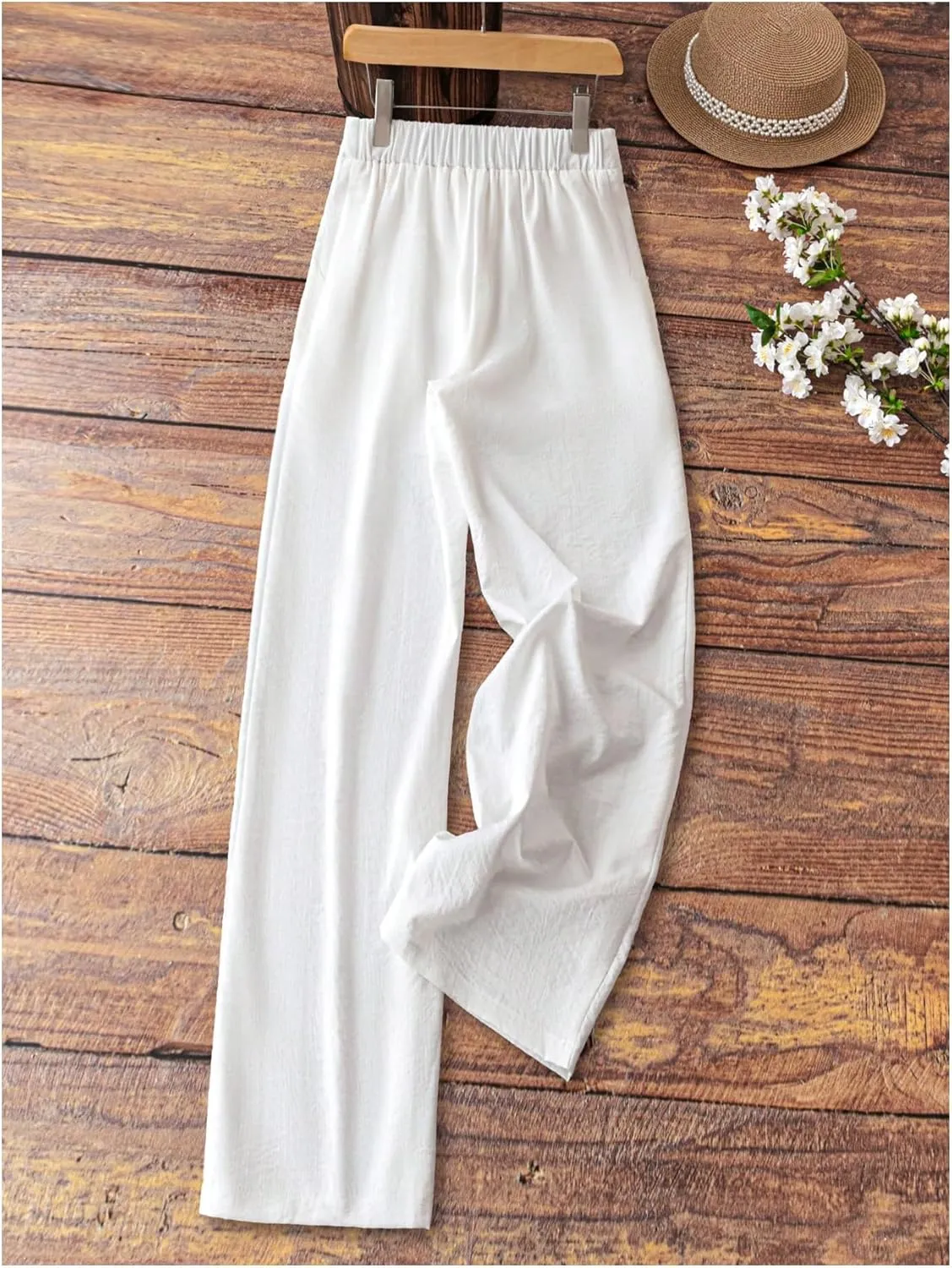 SOLY HUX Women's Tie Front Elastic Waist Pants Wide Leg Low Rise Casual Trousers with Pockets