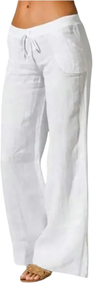 SOLY HUX Women's Tie Front Elastic Waist Pants Wide Leg Low Rise Casual Trousers with Pockets