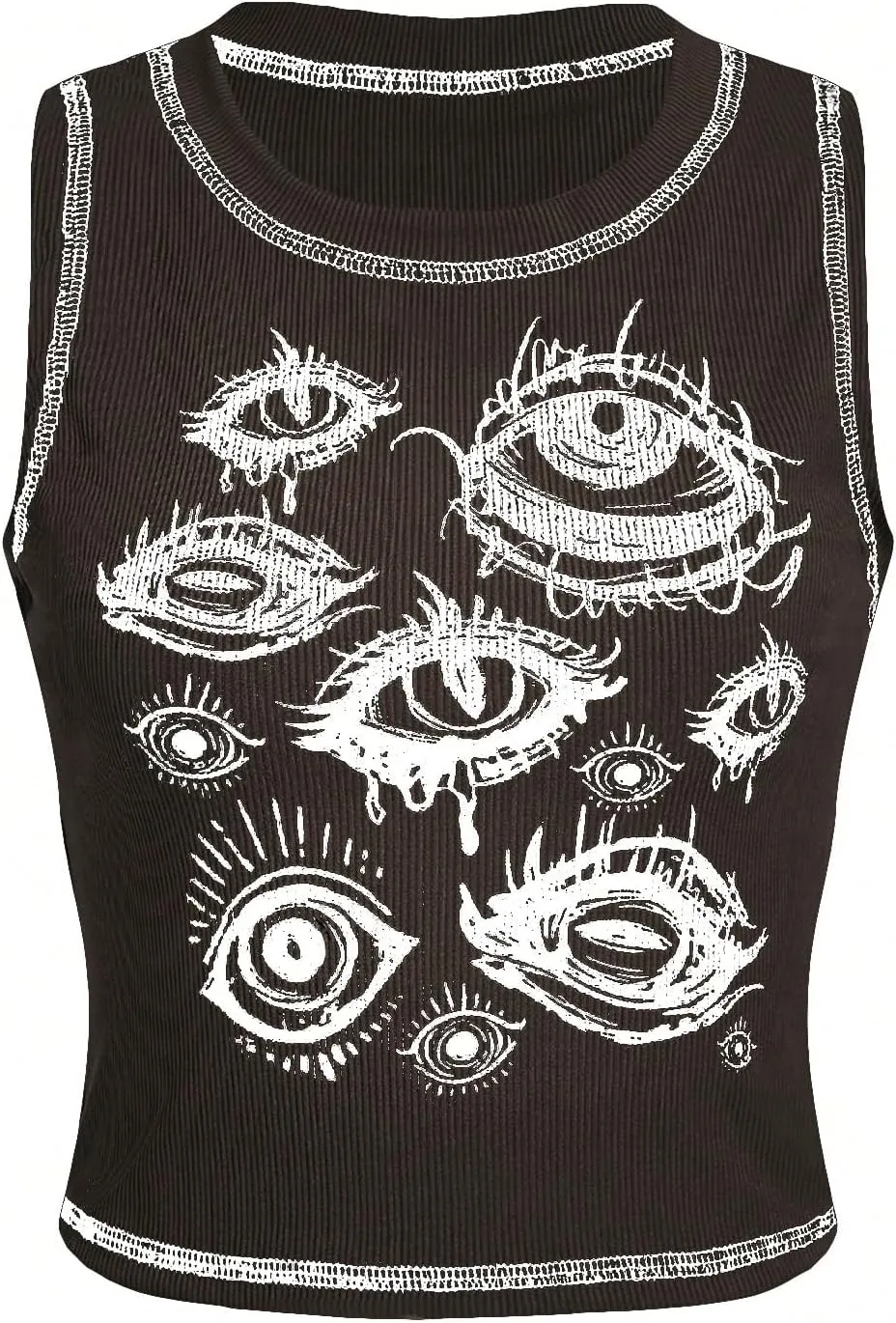 SOLY HUX Women's Y2k Goth Eye Print Crop Tank Top Round Neck Sleeveless Summer Tops