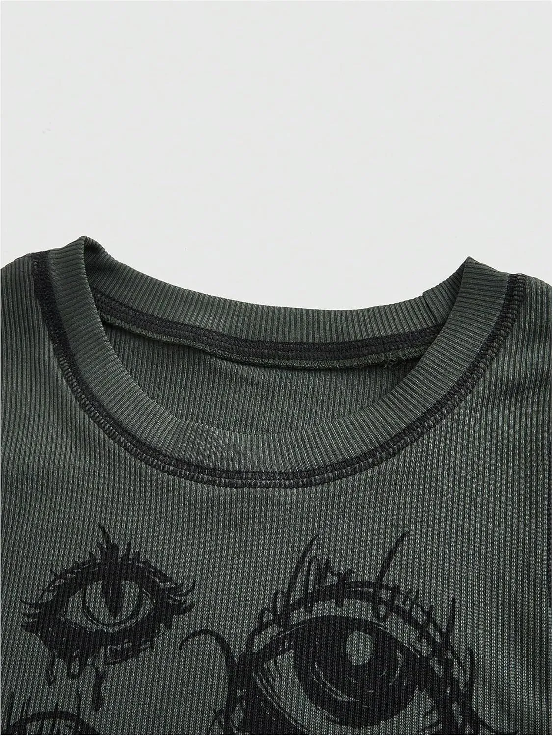 SOLY HUX Women's Y2k Goth Eye Print Crop Tank Top Round Neck Sleeveless Summer Tops