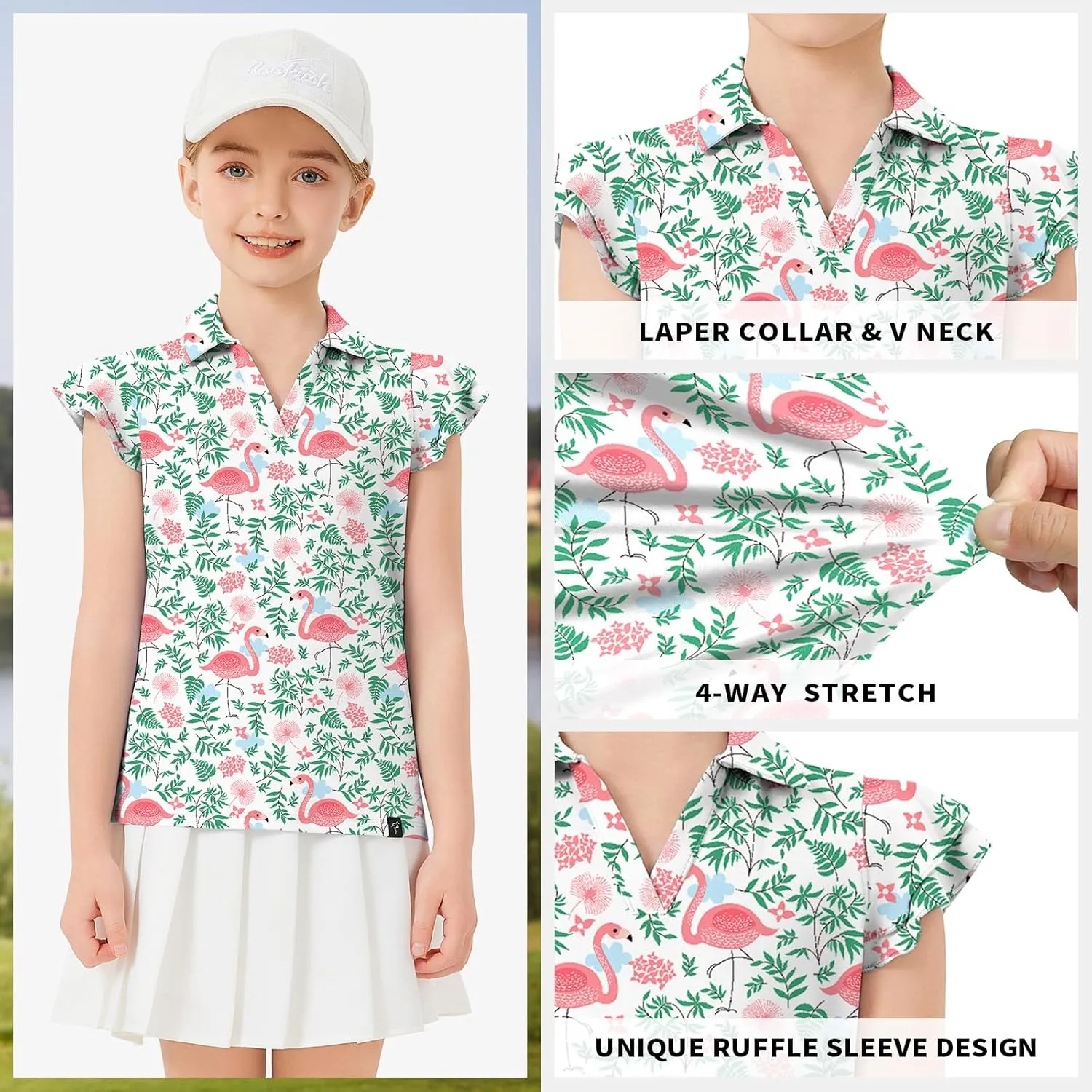 Soneven Girls Golf Polo Shirts V Neck Ruffle Sleeveless Tennis Shirts Lightweight Quick Dry Athletic Tank Tops