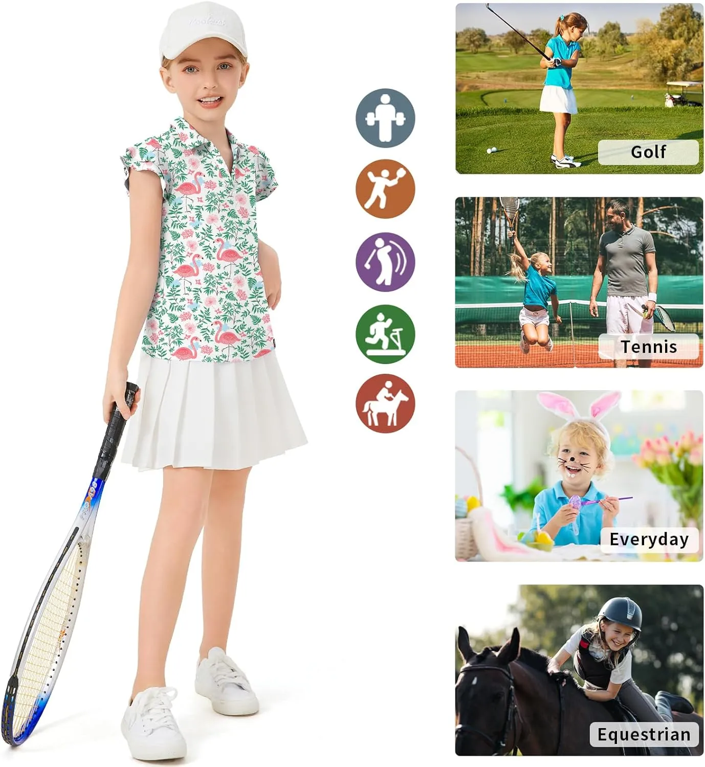 Soneven Girls Golf Polo Shirts V Neck Ruffle Sleeveless Tennis Shirts Lightweight Quick Dry Athletic Tank Tops