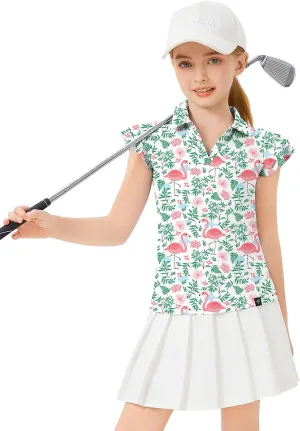 Soneven Girls Golf Polo Shirts V Neck Ruffle Sleeveless Tennis Shirts Lightweight Quick Dry Athletic Tank Tops