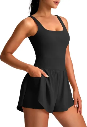 Soothfeel Womens Workout Romper Running Onesie One Piece Jumpsuit Shorts Tennis Gym Active Athletic Rompers for Women Summer