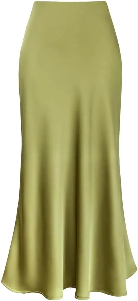 Sorrica Womens Elegant Satin Skirt High Waisted Cocktail Party Wedding Mermaid Hem Satin Maxi Skirts