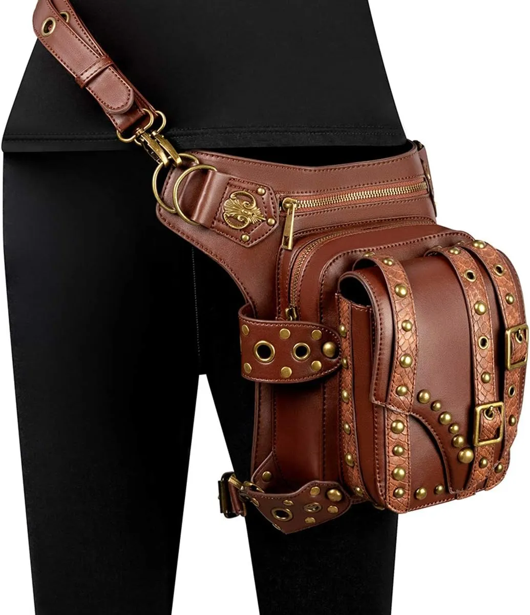 Steampunk Waist bags Womens Motorcycle Leather Leg Shoulder Bags Vintage Gothic Style