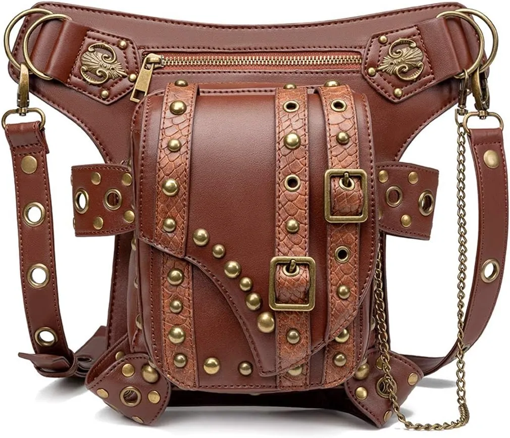 Steampunk Waist bags Womens Motorcycle Leather Leg Shoulder Bags Vintage Gothic Style