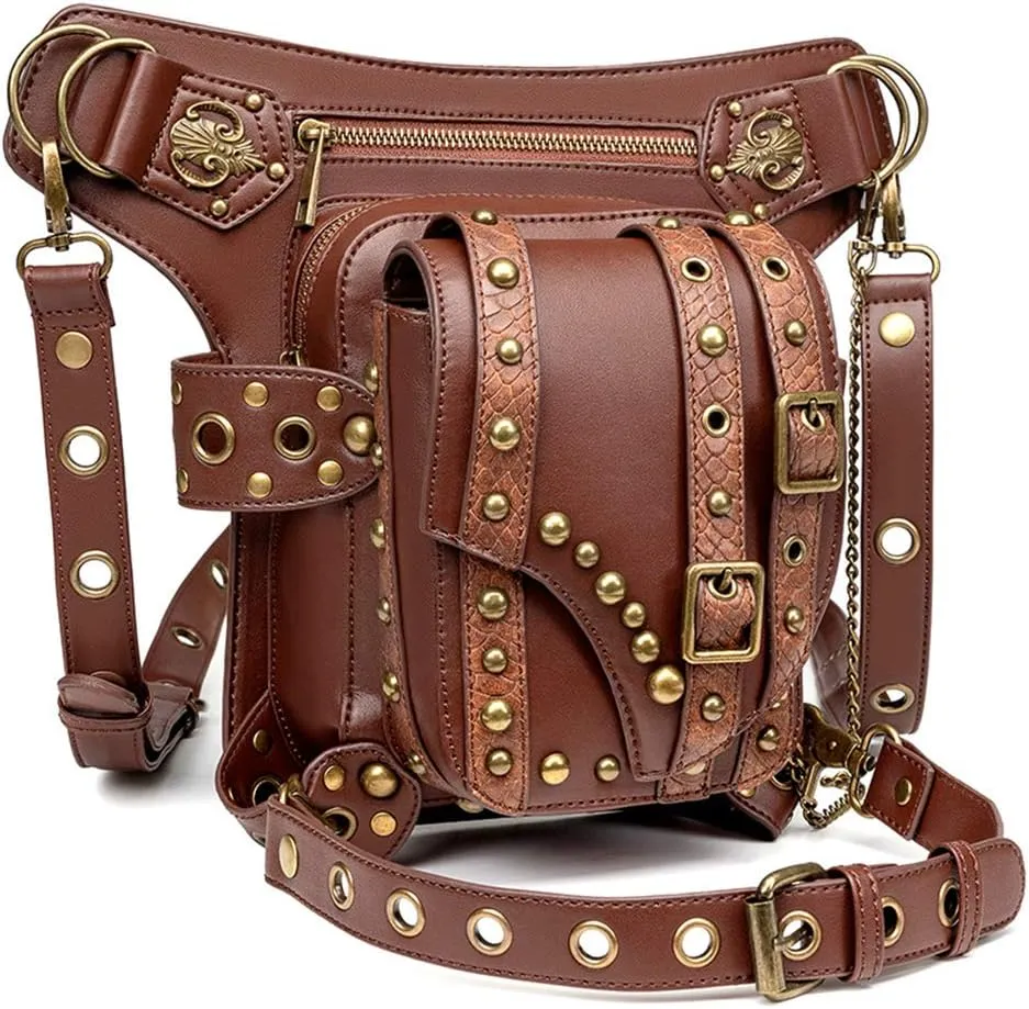 Steampunk Waist bags Womens Motorcycle Leather Leg Shoulder Bags Vintage Gothic Style
