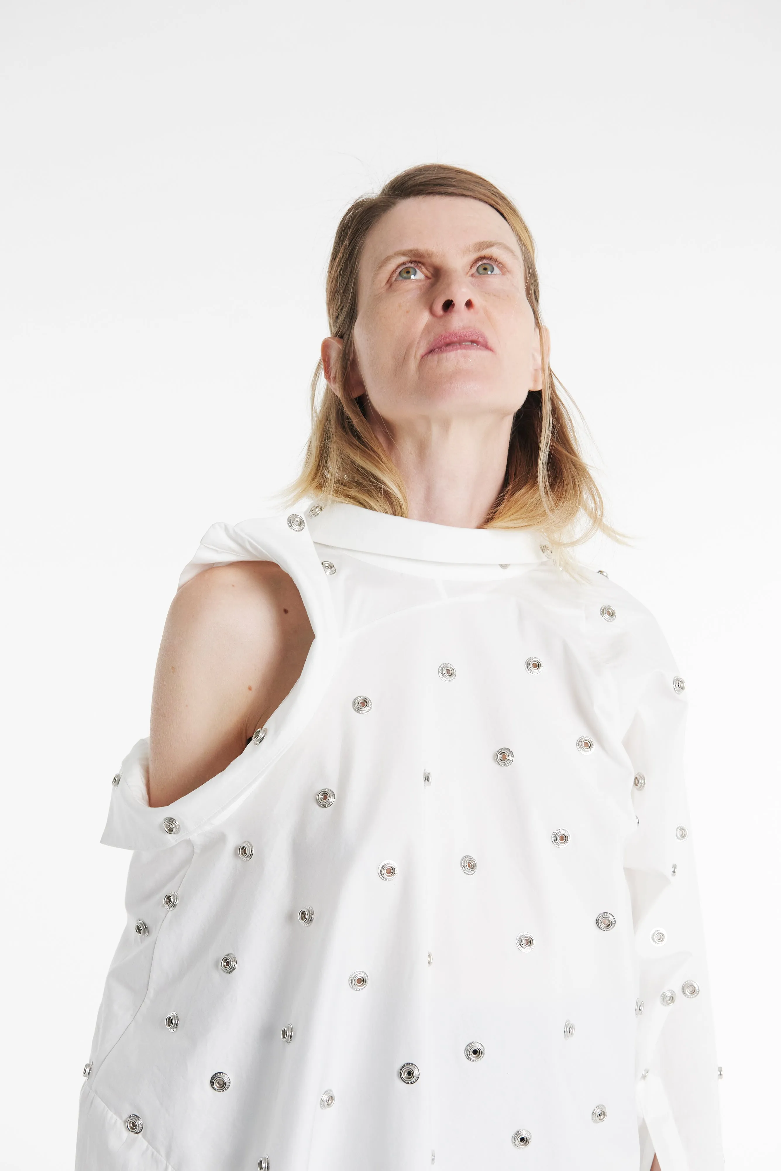 Studded Double Collar Shirt White