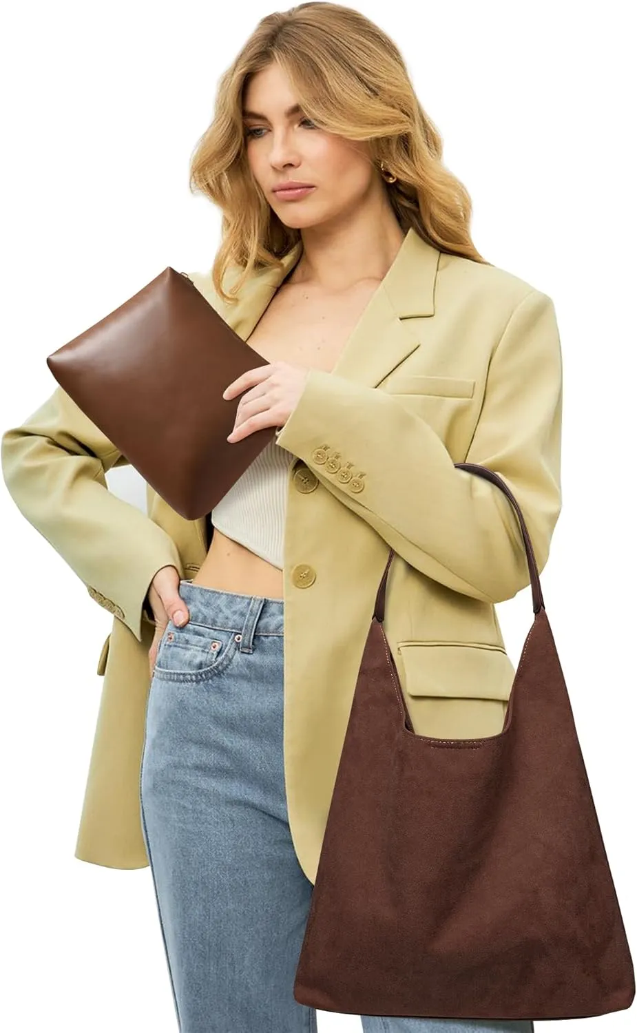 Suede Bags for Women: 2 Pcs Slouchy, Retro Tote, Hobo & Shoulder Bags