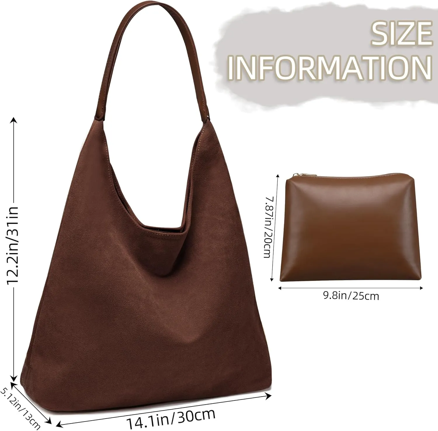 Suede Bags for Women: 2 Pcs Slouchy, Retro Tote, Hobo & Shoulder Bags