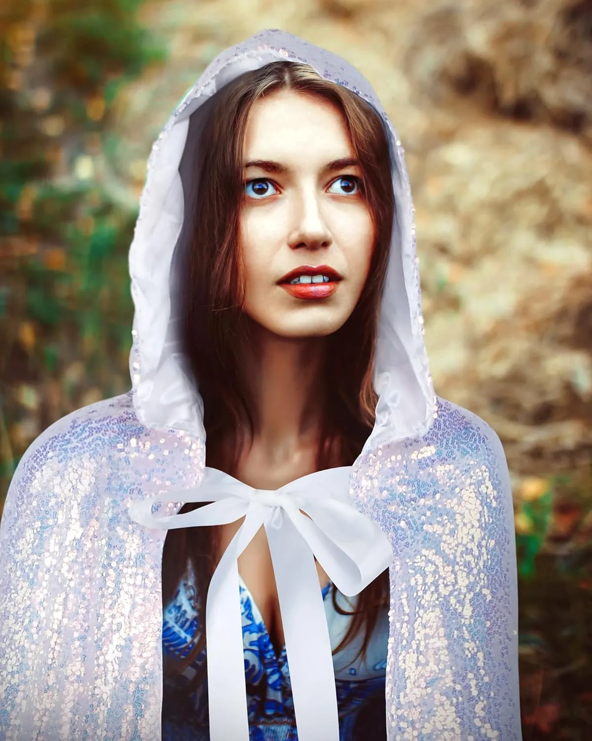 Suhine Women Princess Hooded Cape Costume Sequins Fairy Mermaid Cloaks for Cosplay Party