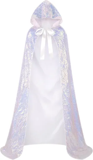 Suhine Women Princess Hooded Cape Costume Sequins Fairy Mermaid Cloaks for Cosplay Party