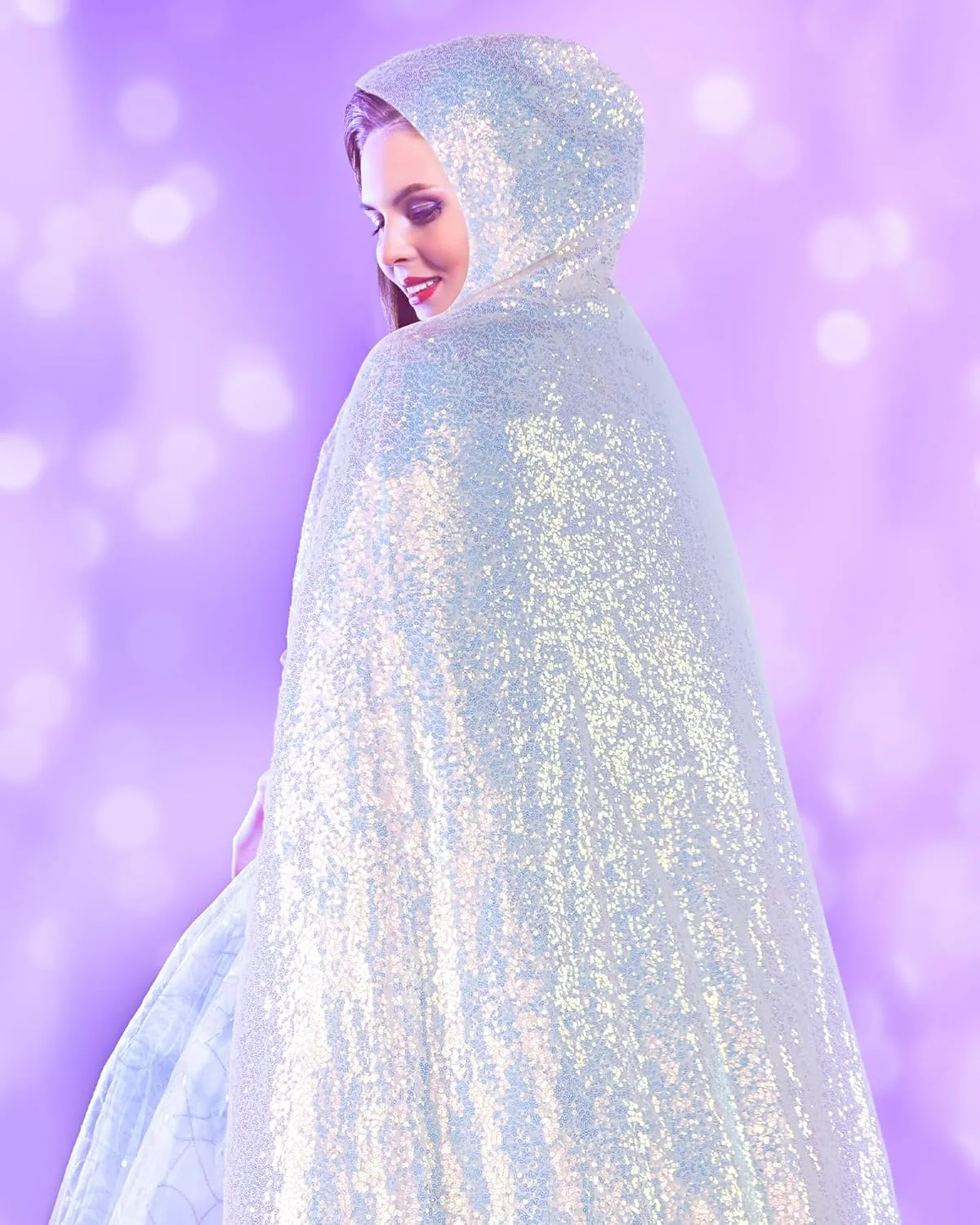 Suhine Women Princess Hooded Cape Costume Sequins Fairy Mermaid Cloaks for Cosplay Party