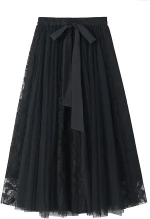TANGNADE Women's Pleated Skirt Elastic Waist A-Line Midi Length Skirts Flowy Bohemian Casual Skirt for Summer Beach Holiday