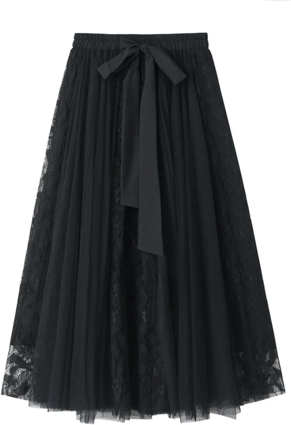 TANGNADE Women's Pleated Skirt Elastic Waist A-Line Midi Length Skirts Flowy Bohemian Casual Skirt for Summer Beach Holiday