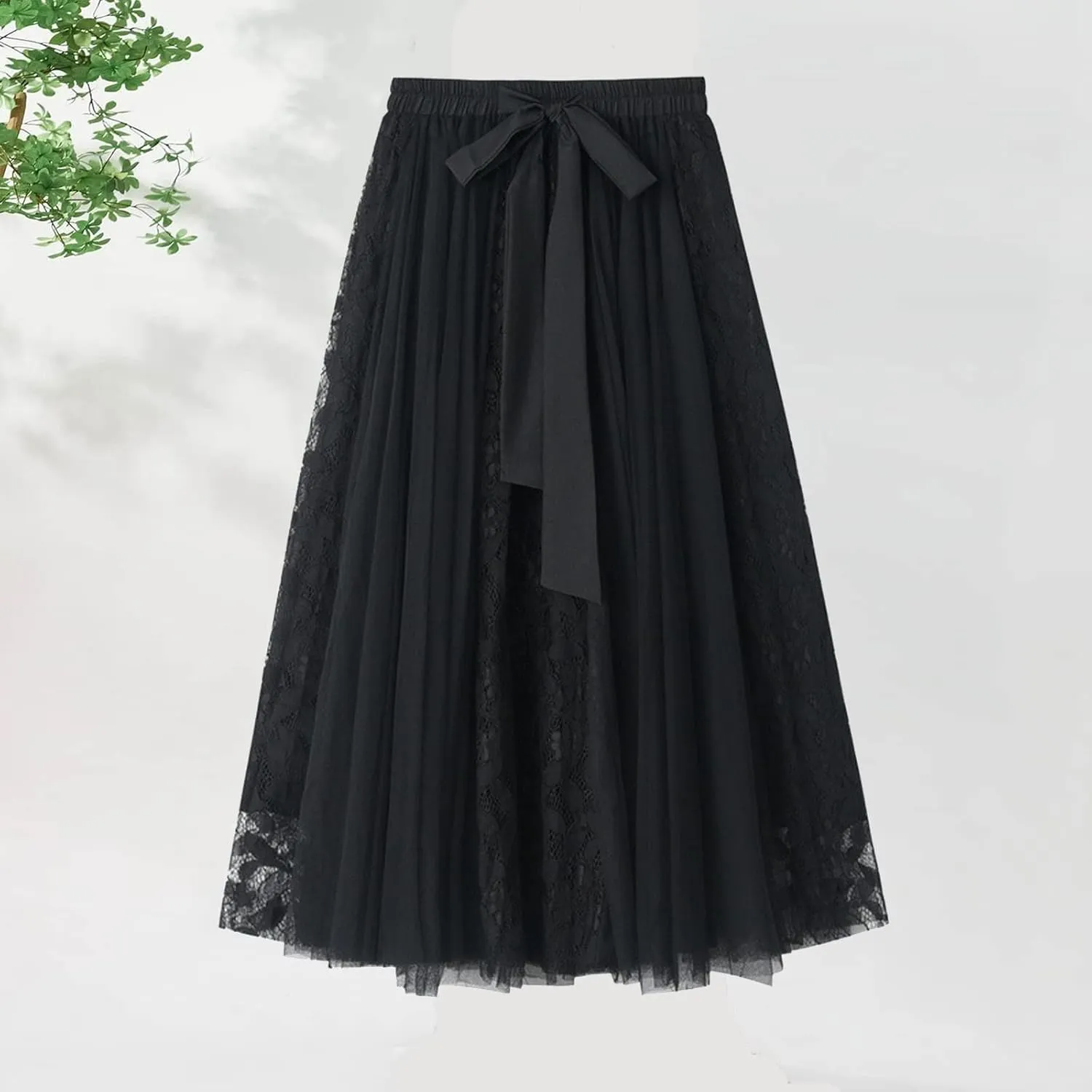TANGNADE Women's Pleated Skirt Elastic Waist A-Line Midi Length Skirts Flowy Bohemian Casual Skirt for Summer Beach Holiday