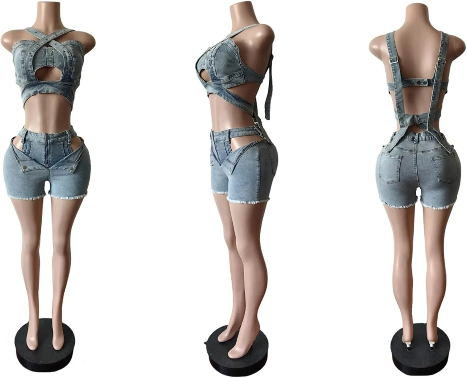 Tbahhir Sexy 2 Piece Denim Outfits for Women, Sleeveless Crop Top and High Waisted Jean Shorts Stretchy Sets Summer