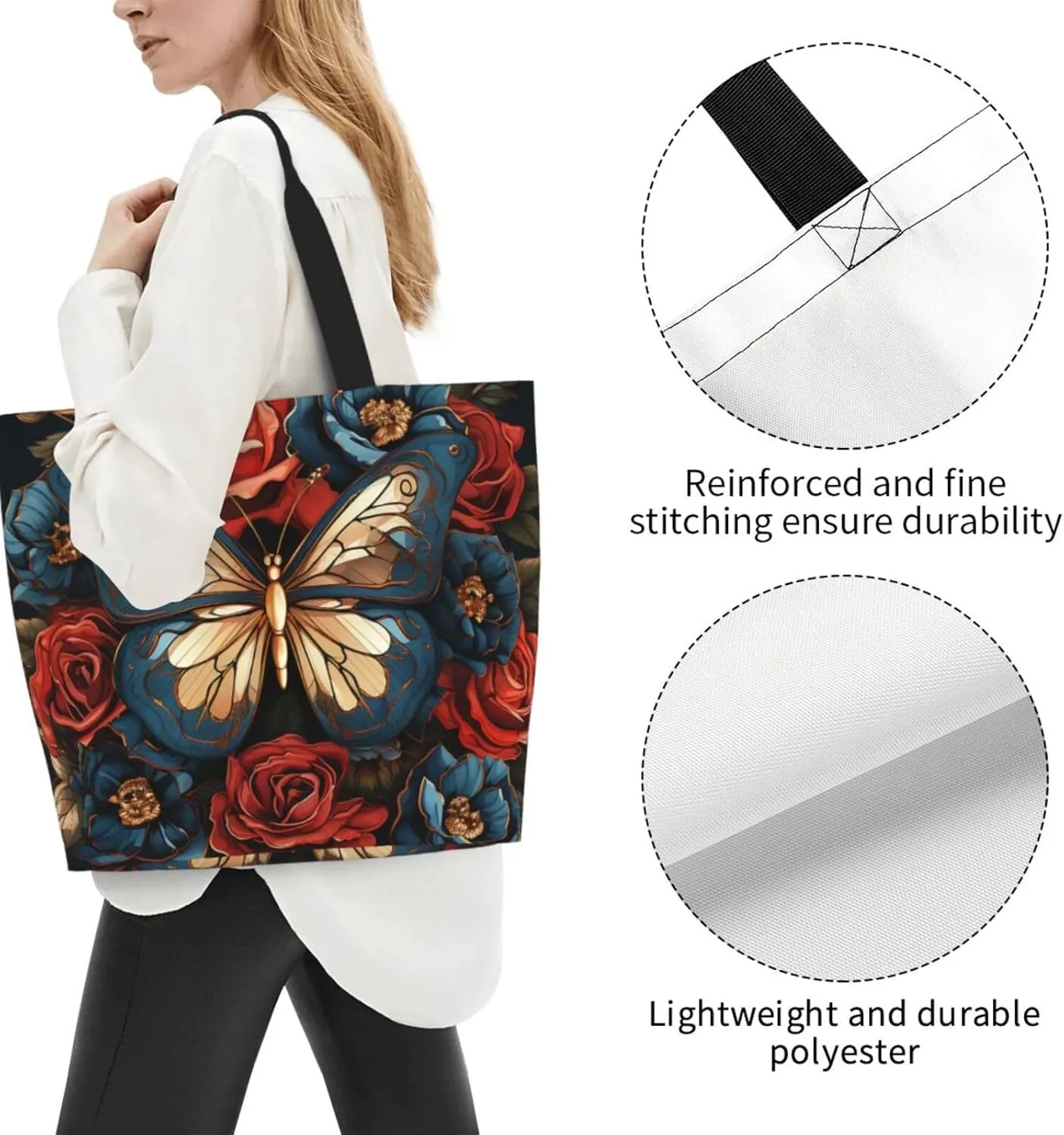 Tote Bag for Women Grocery Bag Reusable Shopping Bag Cartoon Dinosaur Images Handbag Foldable Shoulder Bag