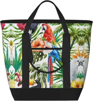 Toucans Parrot palm tree leaves Women's tote bags and reusable women's beach bags are suitable for travel insulation and cooling bags.