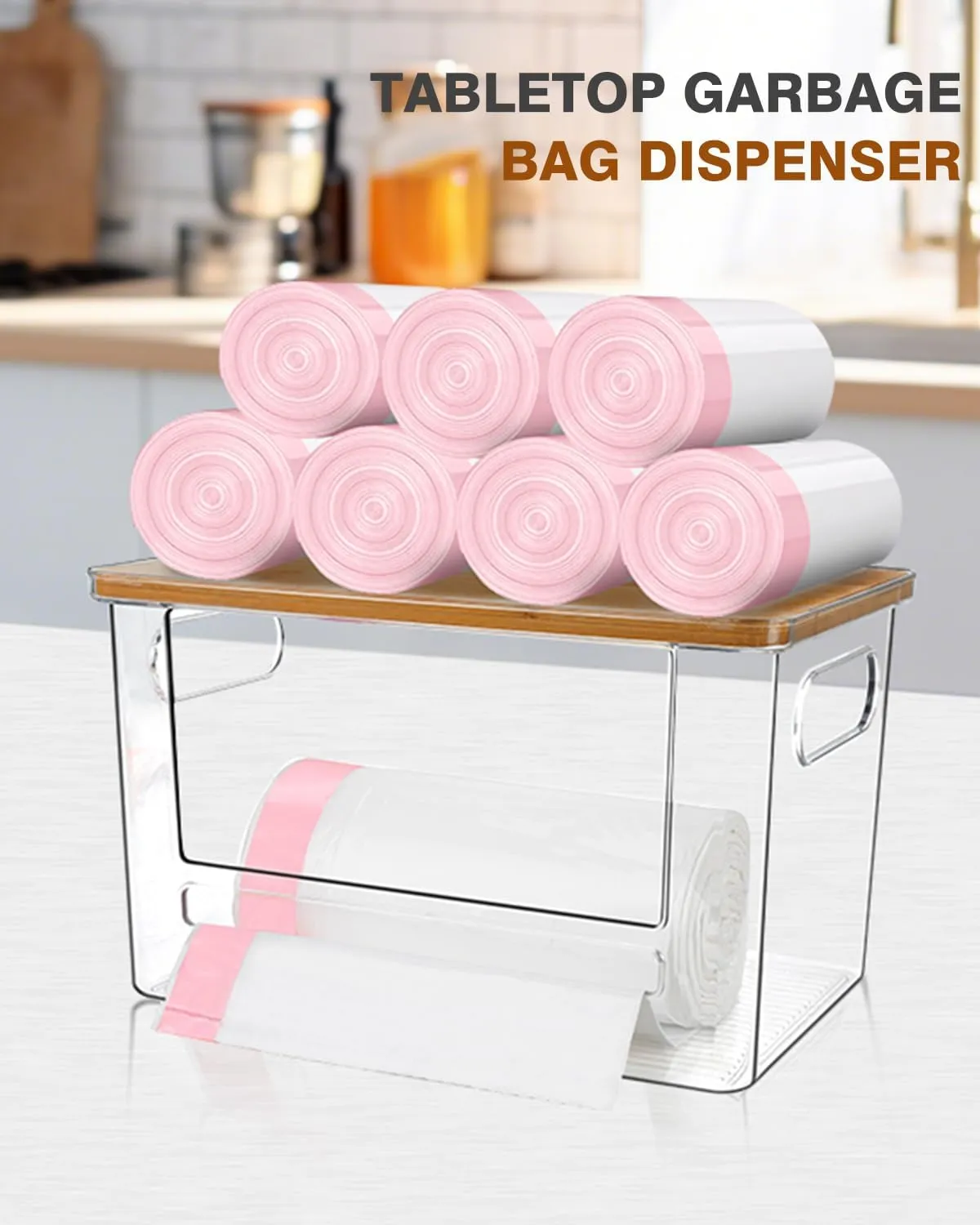 Trash Bag Dispenser 2 Pack, Acrylic Garbage Bag Dispenser with Bamboo Top, Extra Large Trash Bags Holder Dispensers Under Sink for Kitchen, Pantry, Laundry Room, Cabinet Organizer and Storage