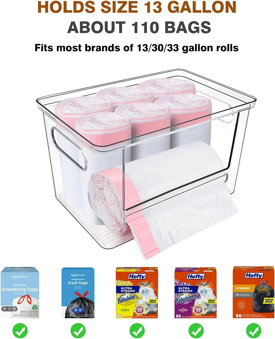 Trash Bag Dispenser 2 Pack, Acrylic Garbage Bag Dispenser with Bamboo Top, Extra Large Trash Bags Holder Dispensers Under Sink for Kitchen, Pantry, Laundry Room, Cabinet Organizer and Storage