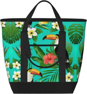 Tropical Birds and Plant Leaf Women's tote bags and reusable women's beach bags are suitable for travel insulation and cooling bags.