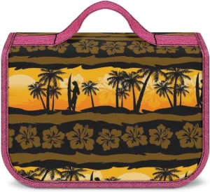 Tropical Frangipani with Palms Sunrise Toiletry Bag with Hanging Hook Large Cosmetic Bags Detachable Makeup Pouch Bathroom Accessories