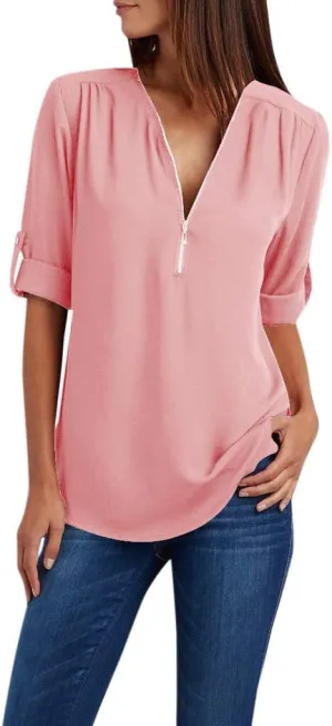 Tunic Tops for Women Loose Fit Dressy Long Sleeve Shirts for Women Fall Outfits for Women 2024 Half Zip Up Tops