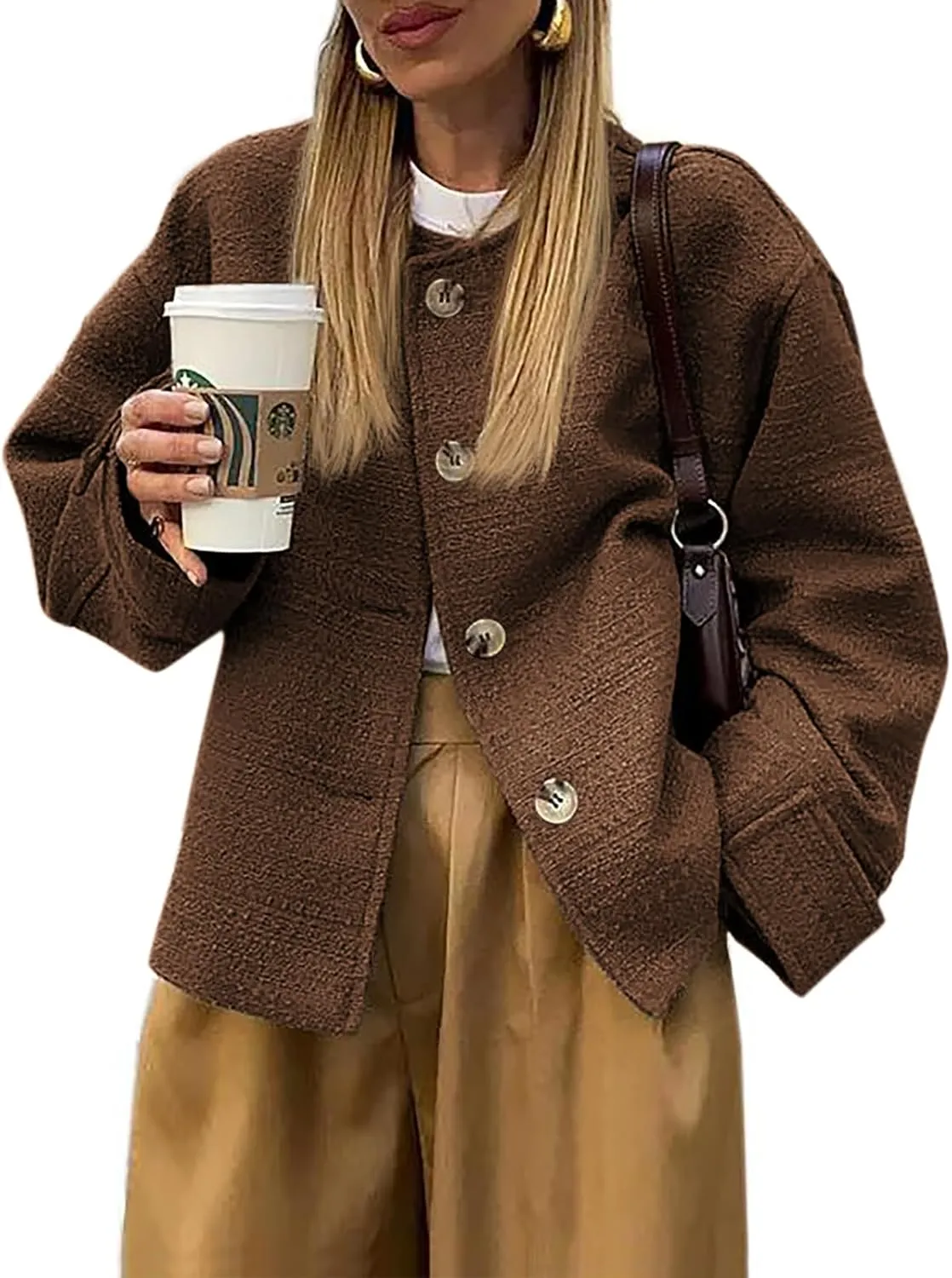 Tweed Jackets for Women 2024 Fall Long Sleeve Business Button Down Casual Cropped Blazer with Pockets