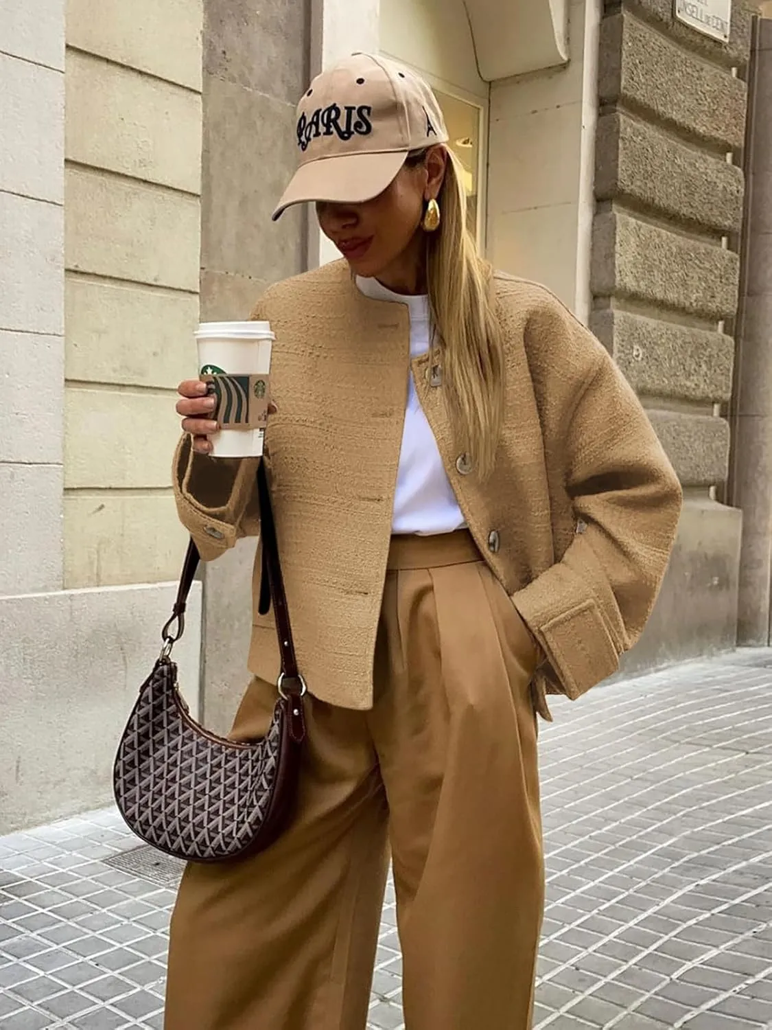 Tweed Jackets for Women 2024 Fall Long Sleeve Business Button Down Casual Cropped Blazer with Pockets
