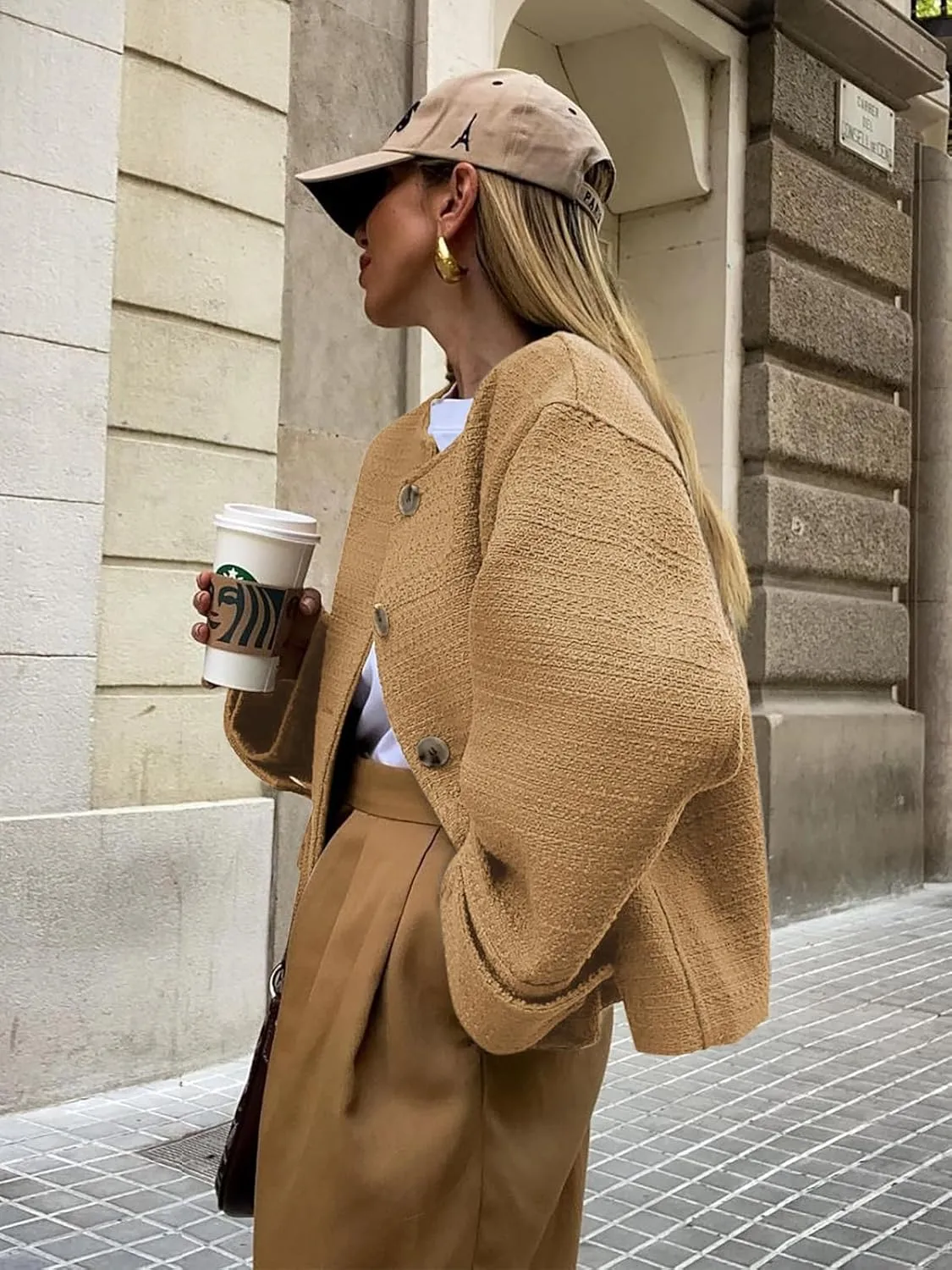 Tweed Jackets for Women 2024 Fall Long Sleeve Business Button Down Casual Cropped Blazer with Pockets