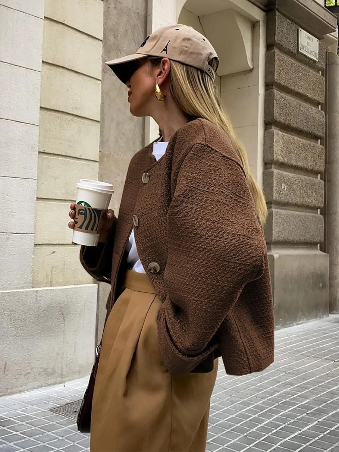 Tweed Jackets for Women 2024 Fall Long Sleeve Business Button Down Casual Cropped Blazer with Pockets