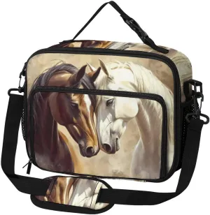 Two Horses Large Insulated Lunch Bag Reusable Lunch Cooler Bags Tote for Work Picnic Outdoor