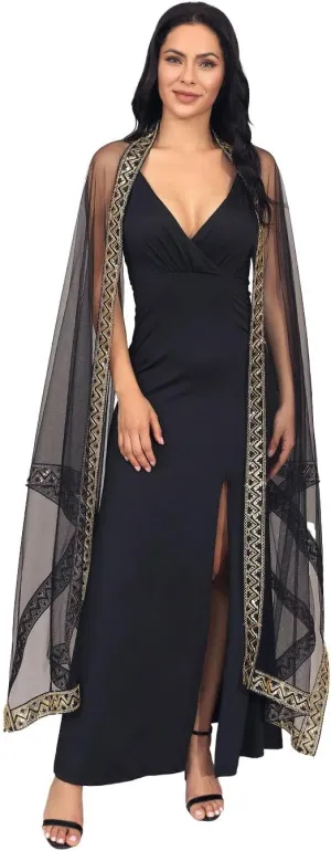 Unicra Black Tulle Cloak Long Cape with Gold Sequin Halloween Costume Cloak Unisex Witch Cosplay Party Cape for Women and Men