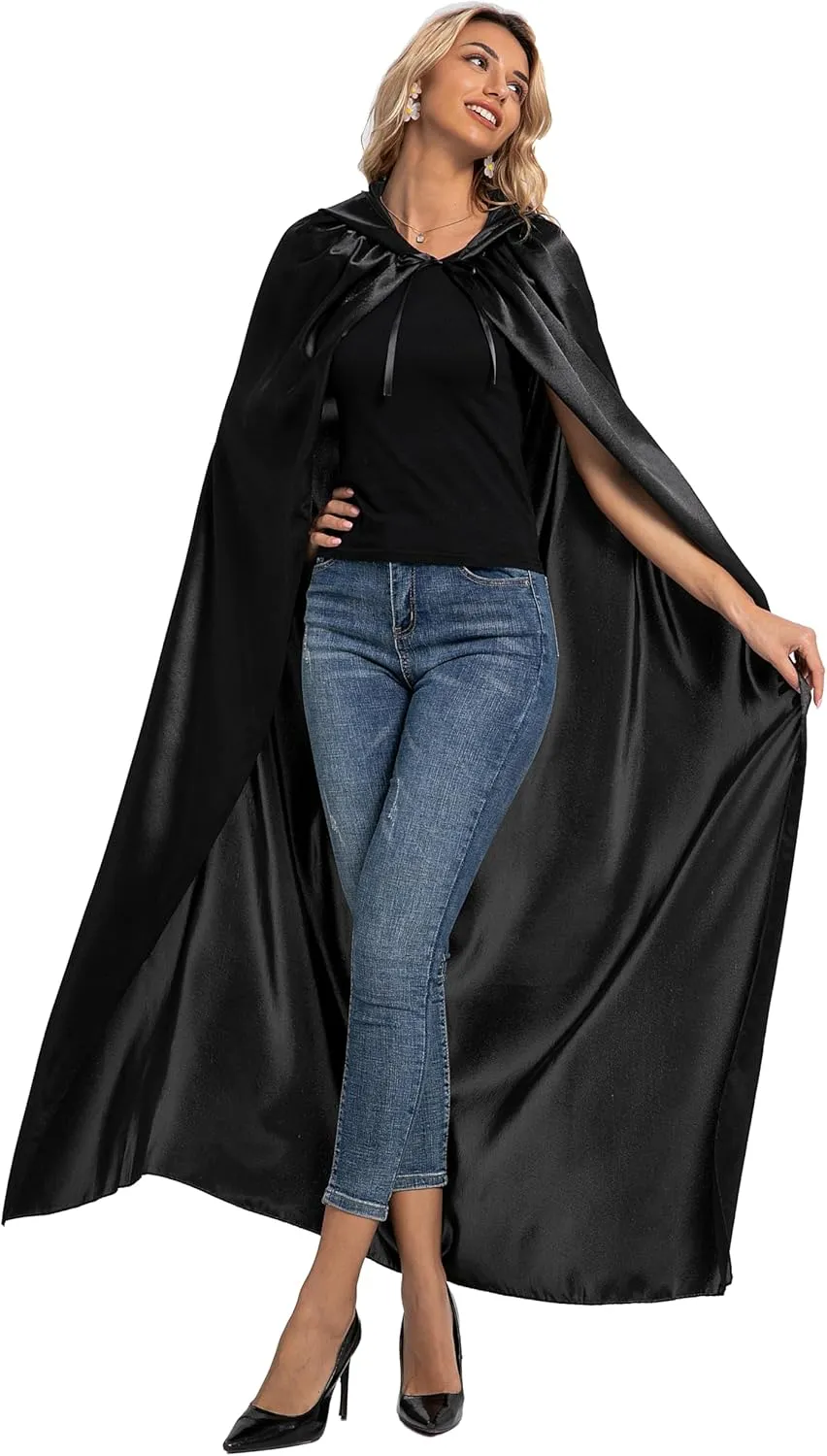 Unisex Adults Hooded Cloak, Halloween Christmas Robe Hooded Cape Witch Wizard Cosplay Costumes for Men Women