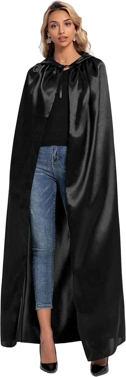 Unisex Adults Hooded Cloak, Halloween Christmas Robe Hooded Cape Witch Wizard Cosplay Costumes for Men Women