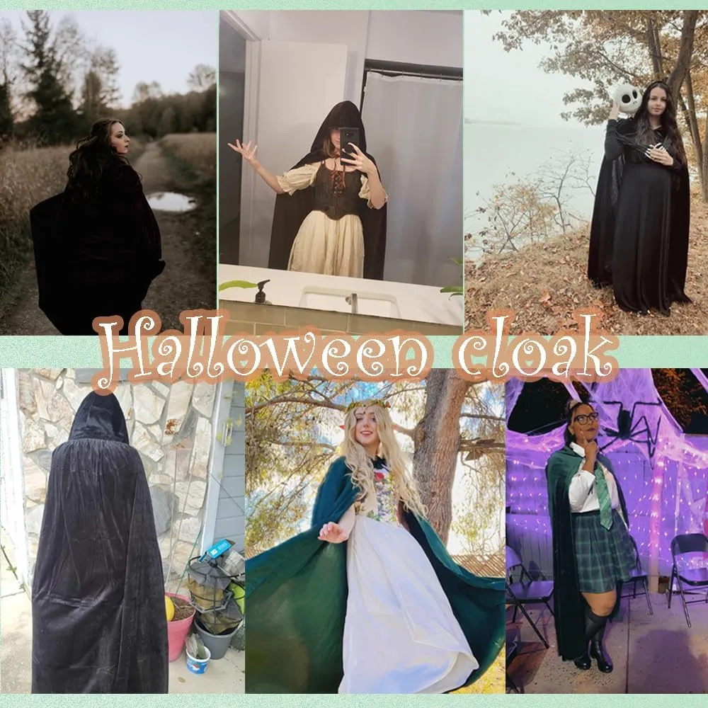 Velvet Hooded Cloak Adult Halloween Party Cape for Witch Vampire Cosplay Costume