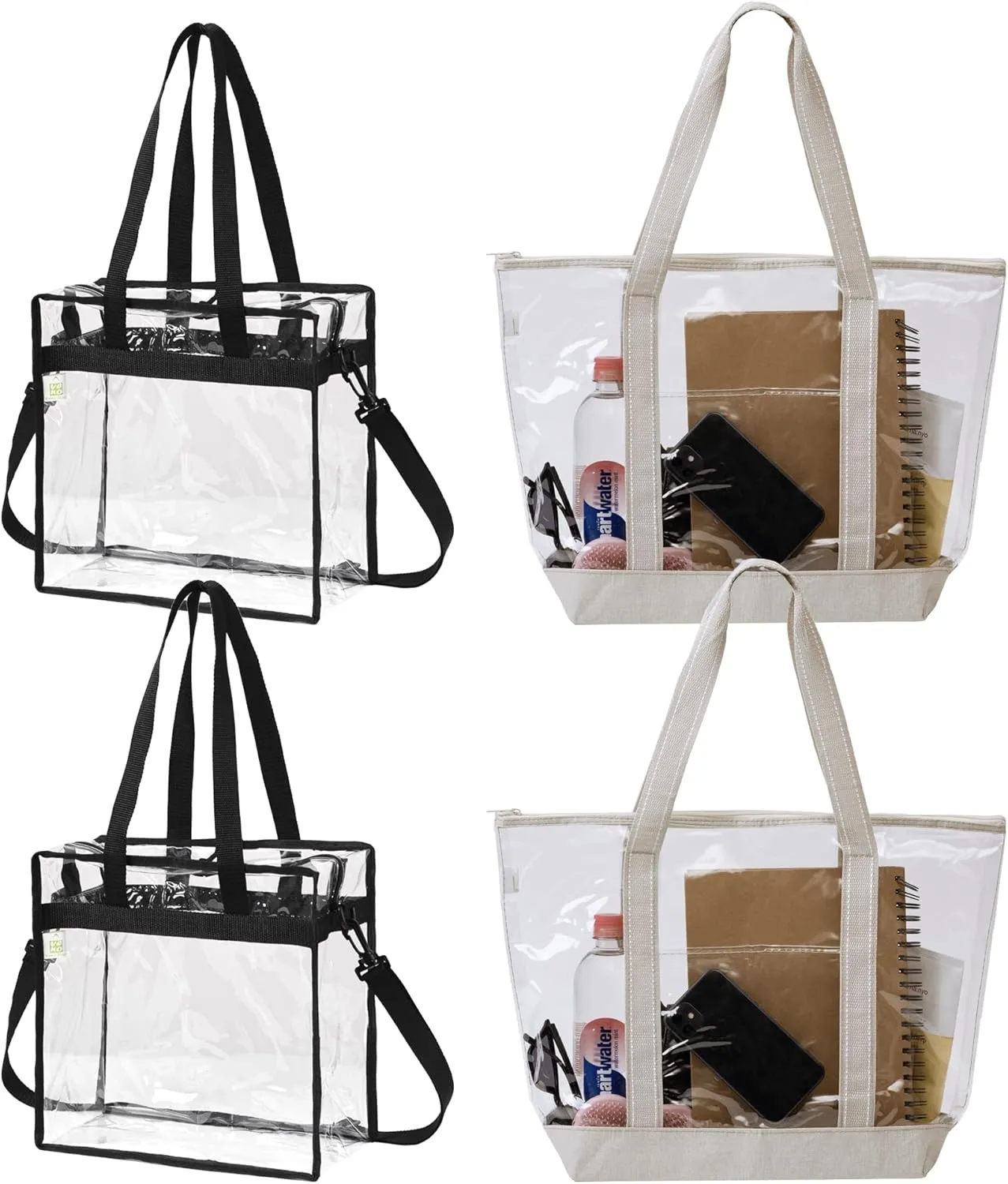 VENO 4 Pack Clear Bags for Women (2 Large Transparent Beach Tote Bags   2 Clear Tote Stadium Approved)