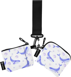 Watercolor Whale 2PCS Coin Purse Wristlet Wallets Keychain Wallet Zip Around Portable Wallet with Detachable Dual Pouch