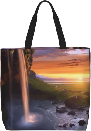 Waterfall at Sunset Tote Bag for Women Hobo Handbags with Zipper Large Shoulder Bag Shopping Bags Travel Purse