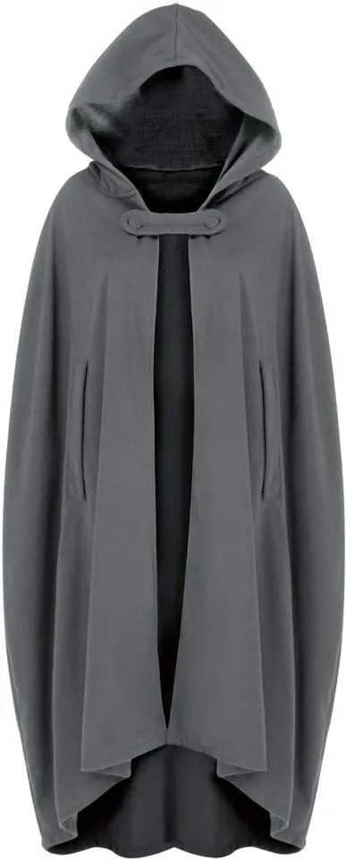 Women Gothic Cloaks Long Halloween Hooded Capes Solid Color Open Front Poncho Cape Loose Jacket Cloak Cosplay Costume