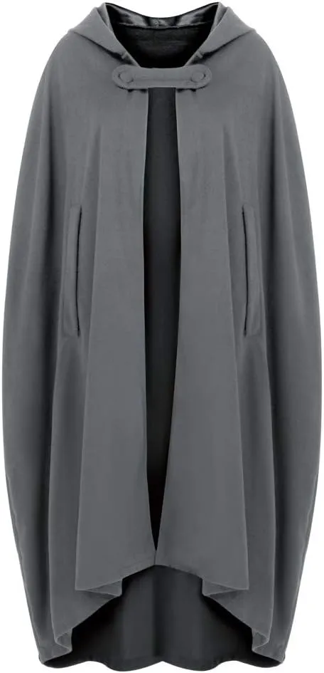 Women Gothic Cloaks Long Halloween Hooded Capes Solid Color Open Front Poncho Cape Loose Jacket Cloak Cosplay Costume