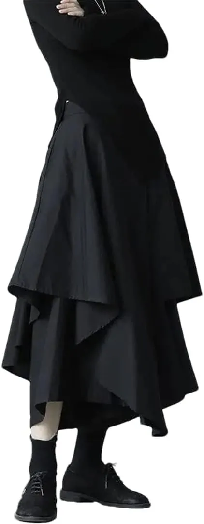 Women Gothic Irregular High-Waist Pleated Skirt Summer Vintage Asymmetrical Hem High Waist Flowy Midi Skirts