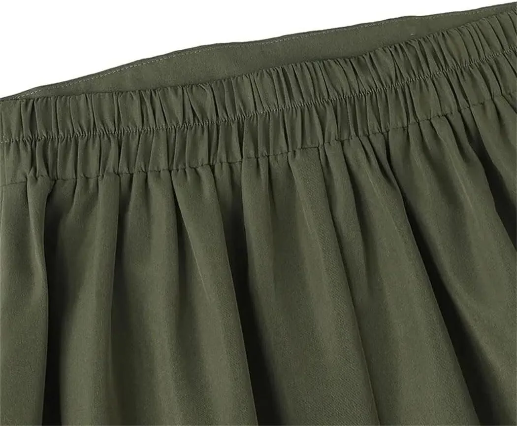 Women High Waist Midi Skirt Summer Solid Vintage Pleating A-Line Fashion Buttons Skirt