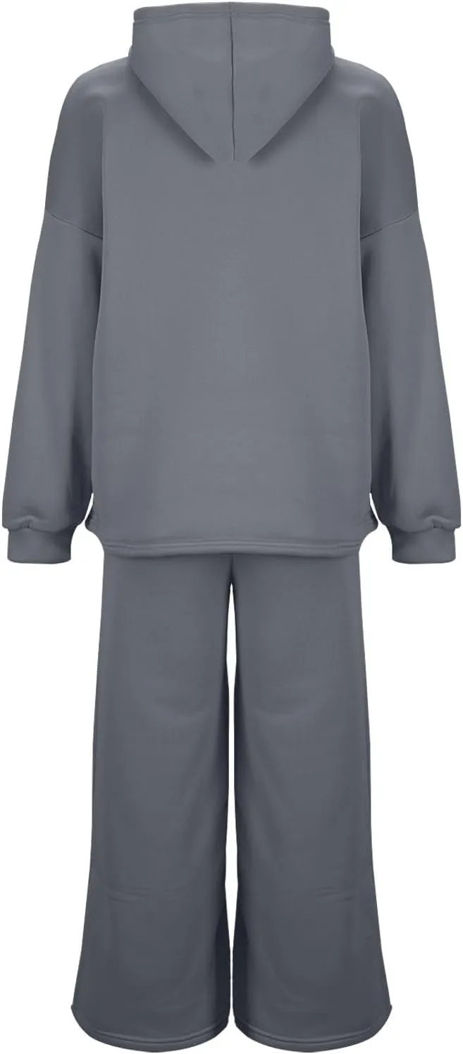 Women Oversized Sweatsuit Two Piece Outfits Plus Size Hooded Sweatshirt Wide Leg Pants Suit Casual Loungewear Sets