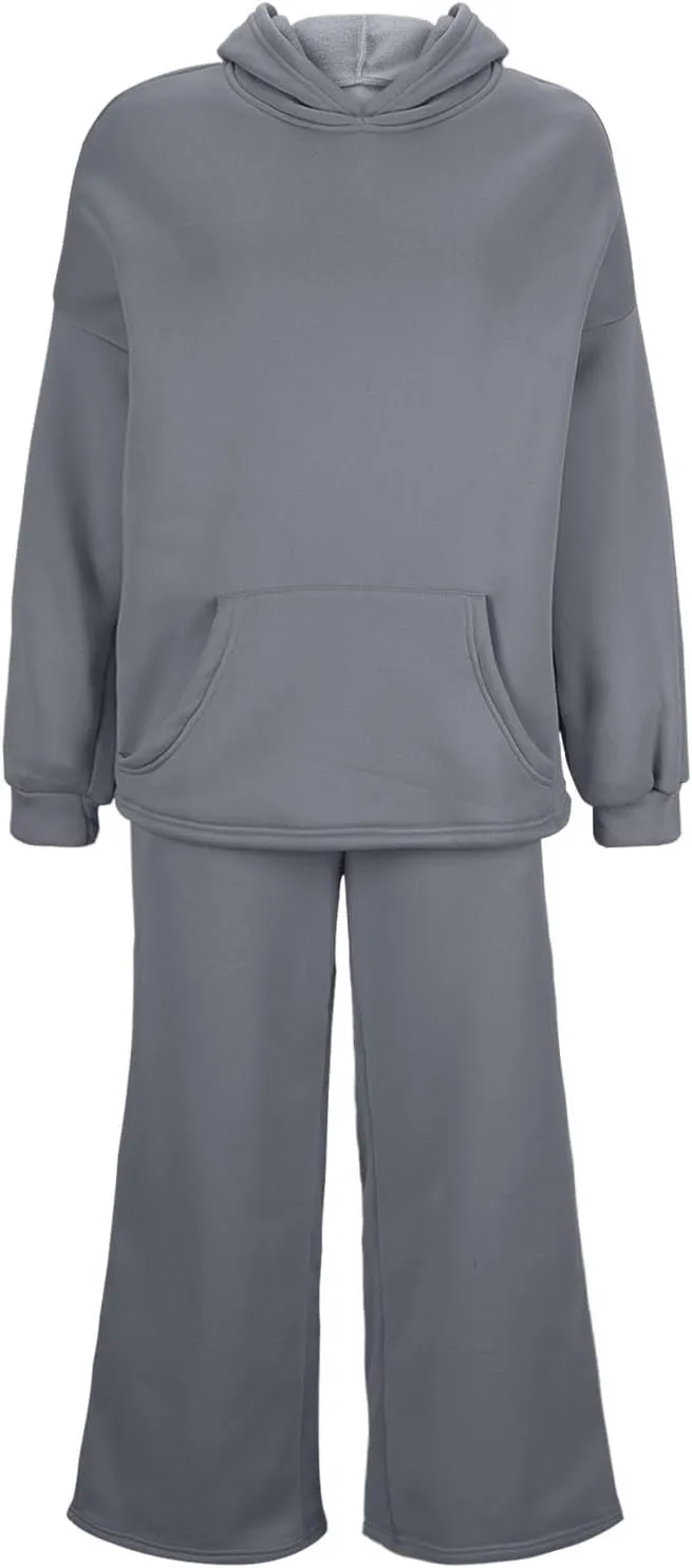 Women Oversized Sweatsuit Two Piece Outfits Plus Size Hooded Sweatshirt Wide Leg Pants Suit Casual Loungewear Sets