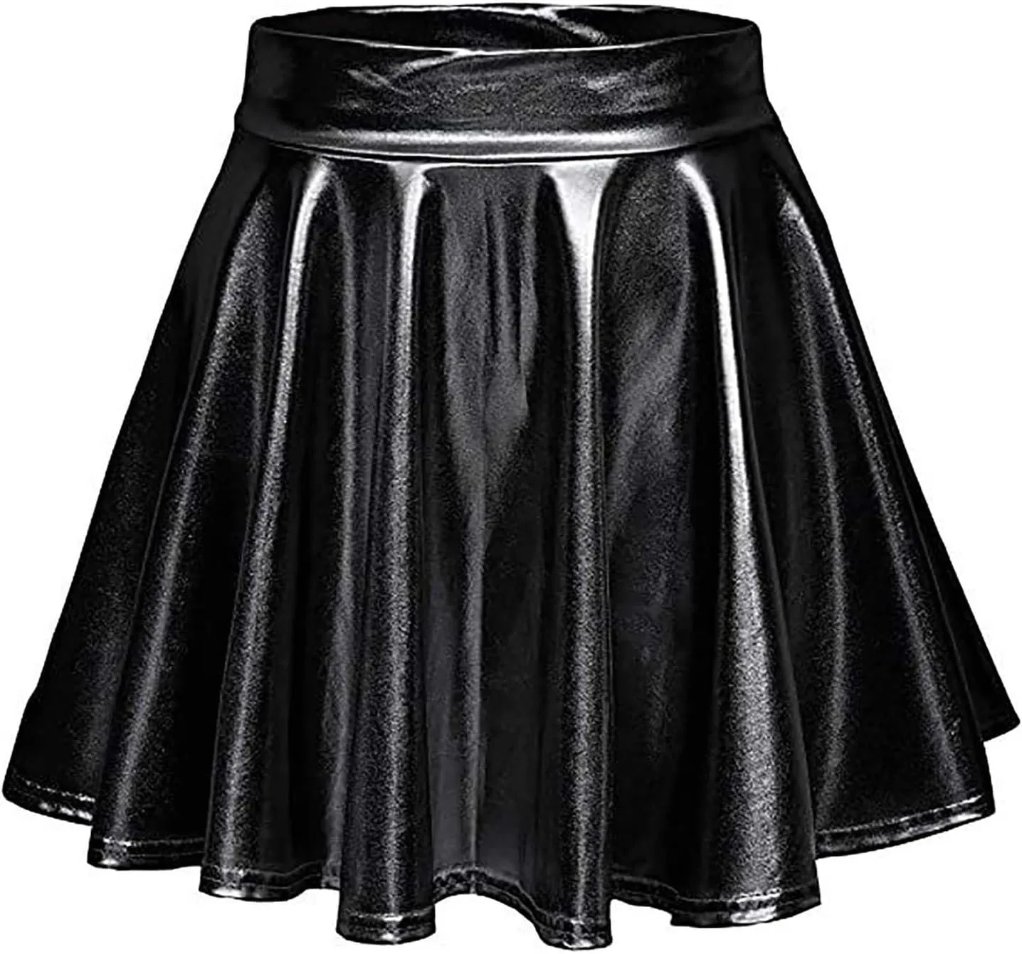 Women Pleated Skirt Fashion Shiny Metallic Dance Skirt High Waist Holographic Skirt A-Line Flared Mini Skater Skirts