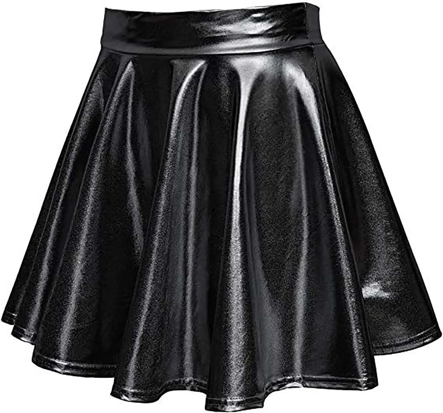 Women Pleated Skirt Fashion Shiny Metallic Dance Skirt High Waist Holographic Skirt A-Line Flared Mini Skater Skirts