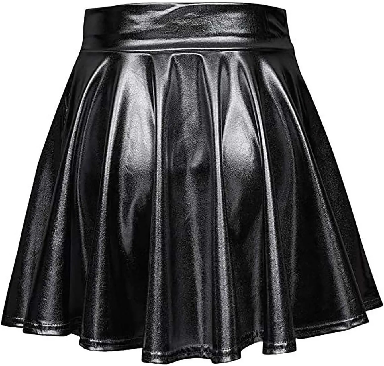 Women Pleated Skirt Fashion Shiny Metallic Dance Skirt High Waist Holographic Skirt A-Line Flared Mini Skater Skirts